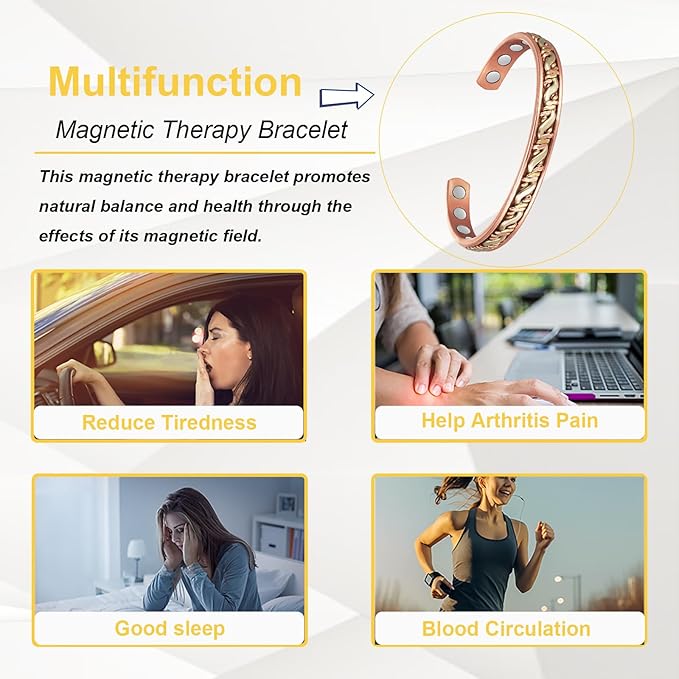 Copper Magnetic Bracelet for Women for Arthritis, Pure Copper Three-Color Gold Braid Adjustable Bracelet, Magnetic Jewelry Present(1072SGR)