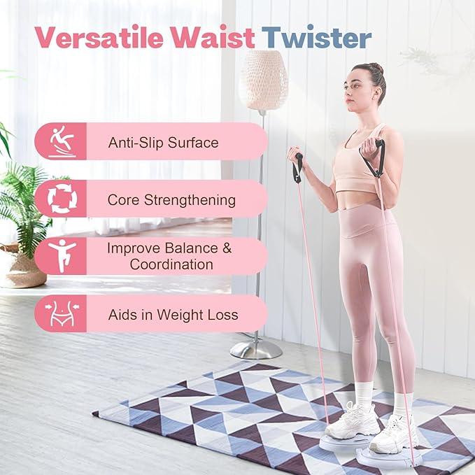 Ab Twister Board, Waist Twister Machine with Resistance Bands, Waist Twisting Disc for Core & Ab Exercise, Foot Massage, Ideal for Slimming Workout