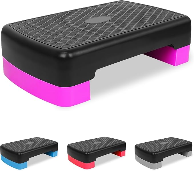 18'' Adjustable Aerobic Step Platform, Adjustable Fitness 4-6in Exercise Stepper Workout with 2 Risers, Aerobics Stepper Workout Stepper for Home Gym Cardio Strength & Training