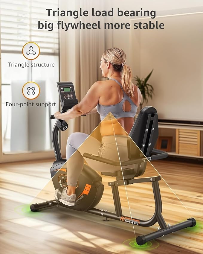 JEEKEE Recumbent Exercise Bike for Seniors,Stationary Bikes for Home, 400LB Capacity & 16 Levels Magnetic Resistance, Heart Rate Handle