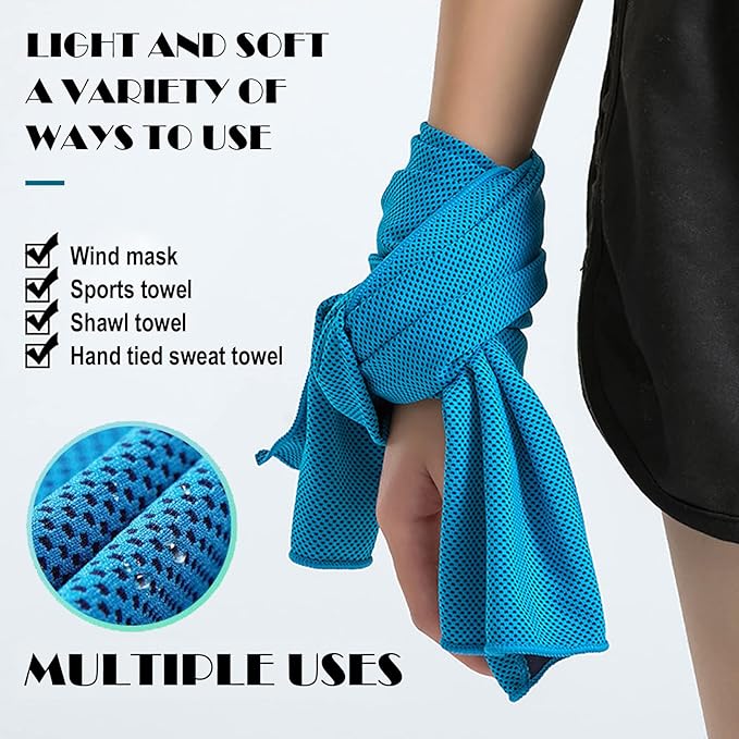 Pack of 20 Cooling Towel 40x12'' Ice Towel for Neck and Face Microfiber Chilly with Bag Breathable Yoga Gym Stay Cool Towels Sweat Rag for Workout Running Camping Pilates Beach, Light Blue