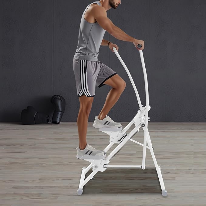Foldable Stair Stepper Climber for Home Gym, Vertical Cardio & Full-Body Workout Machine with Adjustable Resistance, Handlebar and Pedal, Large Non-Slip Pedals, Up to 220 lb Capacity