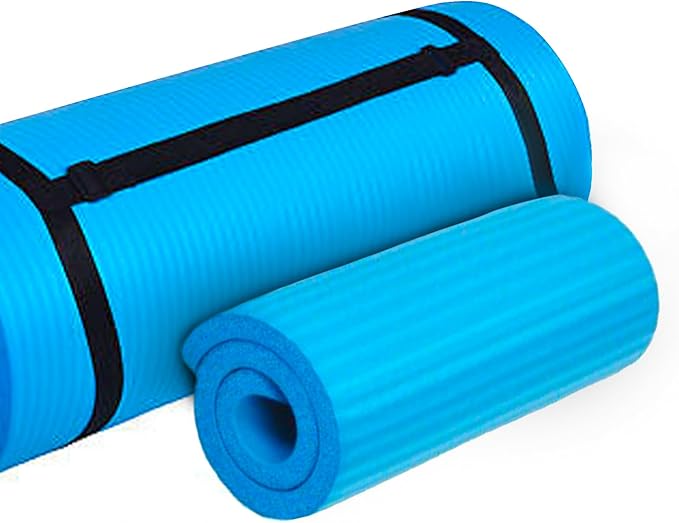 BalanceFrom 71x24 Inches Yoga Mat with Knee Pad and Optional Blocks – Extra 1-Inch Thick Non-Slip Foam with Anti-Tear Surface and Carrying Strap for Home, Studio, or Gym Workouts