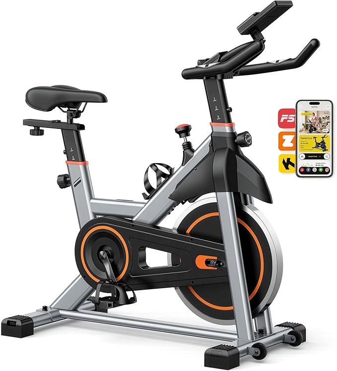 OLIXIS Exercise Bike with APP Control, Brake Pad Stationary Bikes with Quiet Magnetic Resistance, Indoor Cycling Spin Workout Bike with 300.0 lbs Weight Capacity