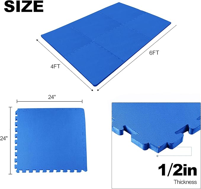 Elevon Puzzle Exercise Gym Flooring Mat, EVA Interlocking Foam Tiles Workout Mat for Home Gym, Fitness Equipment, MMA, Gymnastics, Shock-Absorbing Exercise Mat, Multi-Color