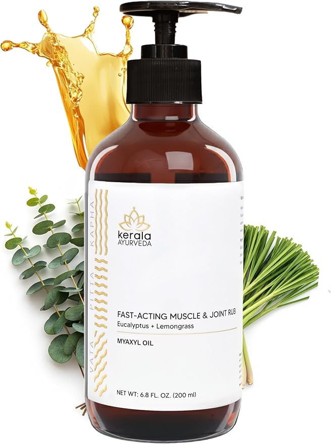 Kerala Ayurveda Myaxyl Herbal Body Oil for Muscle & Joint Comfort | Infused with Eucalyptus, Thai Ginger & Lemongrass | Ayurvedic Massage Oil – 6.76 fl oz