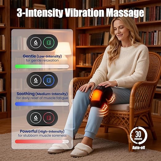 Knee Massager, Cordless Knee Heating Pad for Knee Pain Relief, Heated Knee Brace with Heat and Vibration Massage 30 Minutes Auto-off, Gifts for Seniors Women Men(Single)