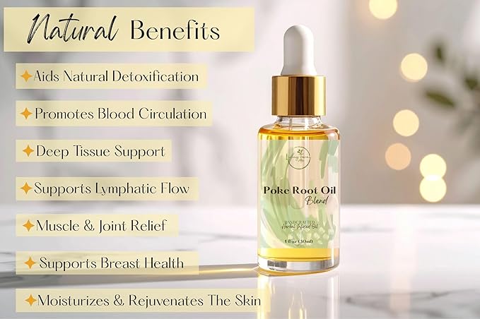 Organic Poke Root Oil with Castor Oil for Lymphatic Support - Cysts, Boils, Fibroids, Swollen Lymph Nodes, Breast & Joint - Handmade in The USA