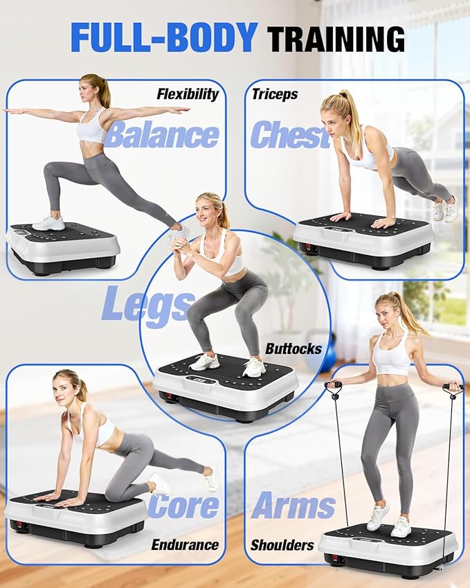 Bigzzia Vibration Plate Exercise Machine for Weight Loss – 100-Speed Platform with Remote & Resistance Bands, 450 lbs Capacity – Quiet Full Body Workout for Lymphatic Drainage at Home