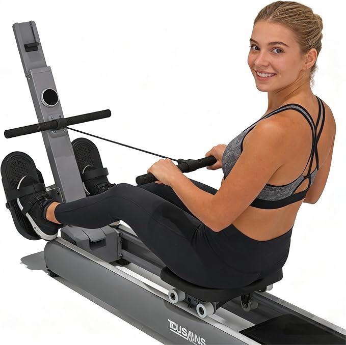 TOUSAINS Magnetic Rowing Machine ENT-R120,32 Resistance Levels, Smooth and Quiet Indoor Rowing Machine for Full-Body Workout, Adjustable Foot Pedals, Foldable Design for Easy Storage