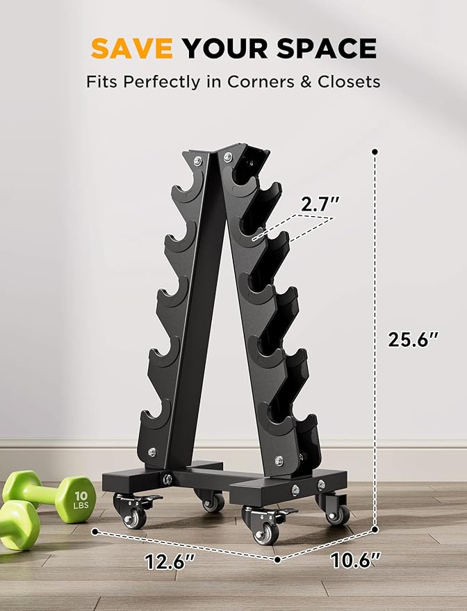 YOLEO Dumbbell Rack - 3 Tier & 5 Tier Compact Weight Rack for Dumbbell, Kettlebell, Barbell, Heavy Duty Weight Storage Organizer, Space-Saving Dumbbell Storage Stand Holder for Home Gym - 1100LBS Capacity (Rack Only)
