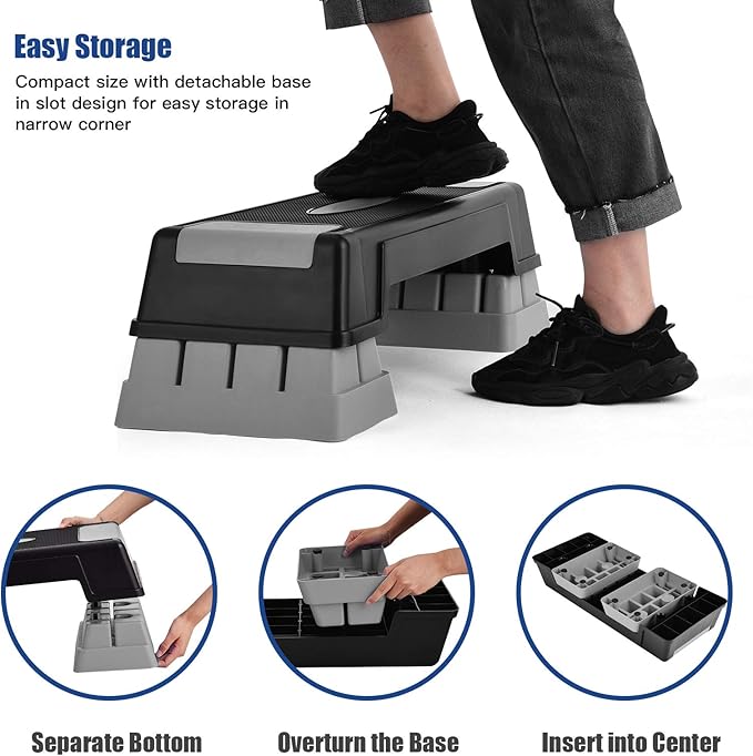 Aerobic Step Platform for Exercise w/Risers, Workout Step Height Adjustable 5"-7"-9", Fitness Step 450lbs Capacity, Non-slip Exercise Step Deck for Home/Gym