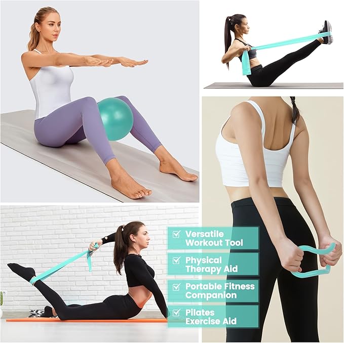 JITUIHOM Home Pilates Essentials Kit for Women - Complete Pink Equipment Set with 9 Inch Yoga Ball, Figure 8 Resistance Band, Bands & Accessories, Ring for Beginners Workouts