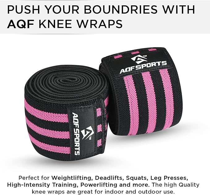 AQF Knee Wraps Weight Lifting Bandage - IPL and USPA Approved Gym Knee Support - Heavy Duty 78” Elasticated Support Straps Guard Powerlifting, Squatting (Pair)