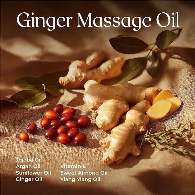 Gya Labs Ginger Massage Oil - 8.45 Fl Oz - 100% Pure Natural for Invigorating Muscle Comfort, Sore Muscle Ginger Massage Oil with Roller Ball for Skin - with Arnica, Vitamin E - Warming and Relaxing