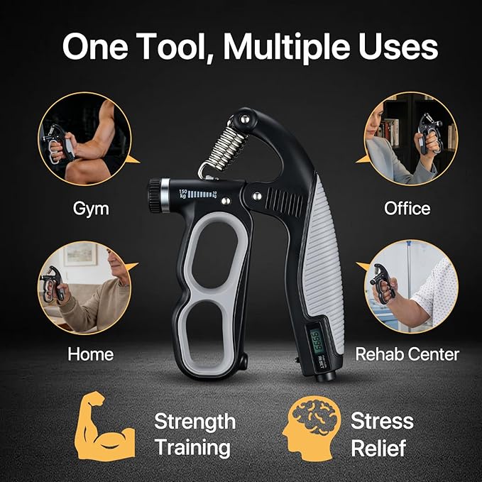 PowerGrip Adjustable Hand Grip Strength Trainer, Heavy Duty Exercise Equipment with Resistance Range 10-150kg, Ergonomic Design for Forearm Workout