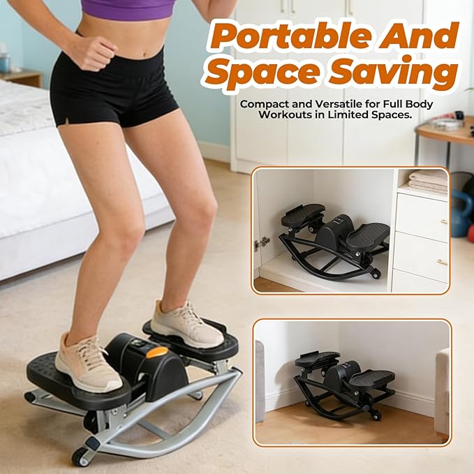 2026 New Rock Stepper Machine with Side to Side Motion and Resistance Bands Compact Stepper for Home Workouts Features Digital Monitor for Steps Time