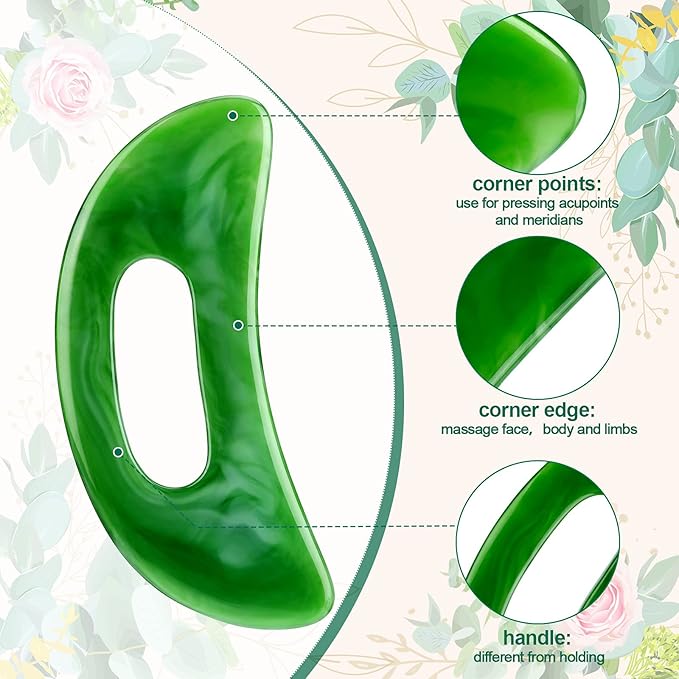 Gua Sha Massage Tool with Handle Resin Massage Tools Lymphatic Drainage Massager Body Shaping Gua Sha Tools for Full Body Men Women Birthday Festival Holiday Present (Green)