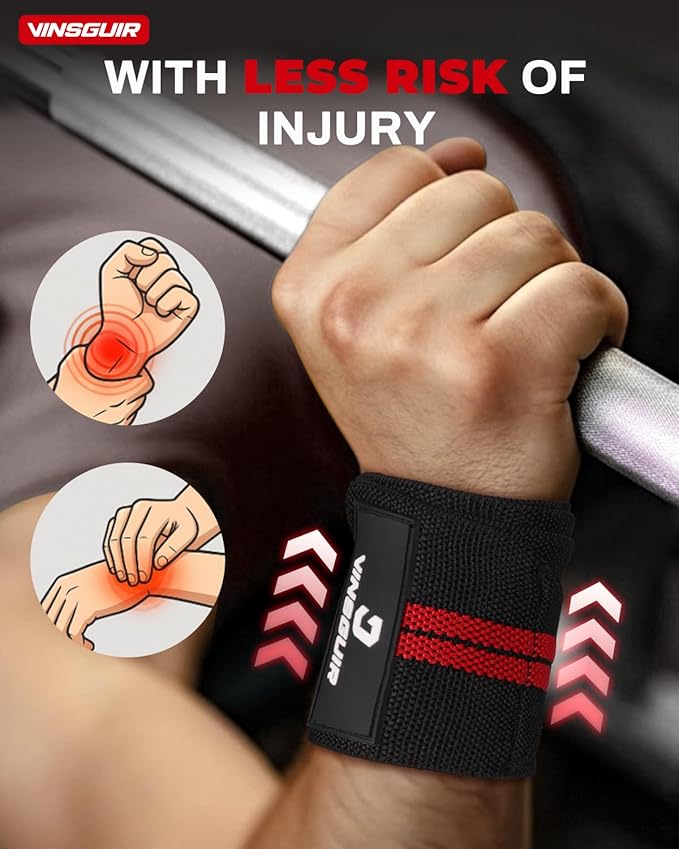 VINSGUIR 21'' Elastic Wrist Wraps for Weightlifting and Working Out(USPA Approved), Breathable Gym Wrist Sraps for Weightlifting with Thumb Loop and Left/Right Tabs, Wrist Brace for Wrist Support and Protection, Men and Women (Pair)