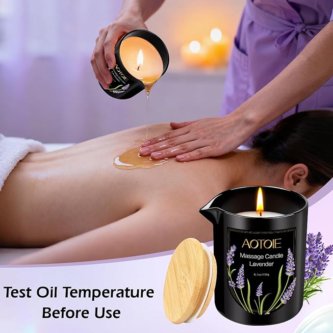 Massage Oil Candle,8.1 oz Low Temp Body Oil Candles for Massage Therapy, Moisturising Luxurious Relaxing Body Safe Soybean Wax Massage Candles for Home SPA (Lavender)