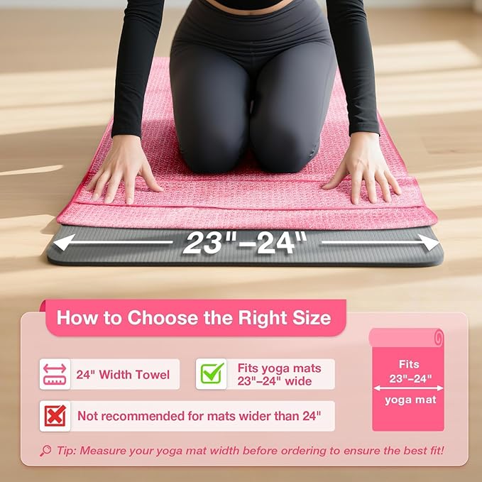 Hot Yoga Towel,Microfiber Yoga Mat Towels Non Slip for Hot Yoga Absorbent Microfiber Sweat Anti-Slip Cover,Bikram,Pilates,Exercise,Fitness 24 inch X 72 inch Pink 2 Pack