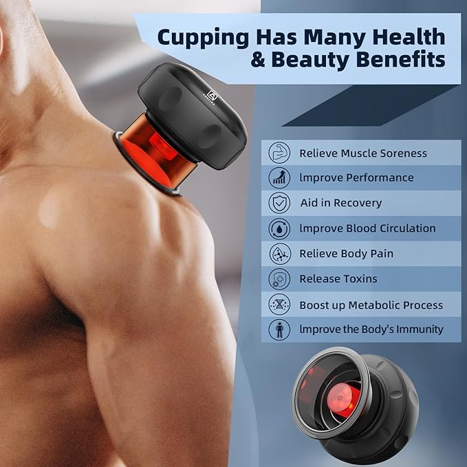5-in-1 Cupping Kit for Massage Therapy, 12 Levels Smart Dynamic Cupping Set with Red Ligh-t Therapy&Heat Penetrates for Targeted Pain Relief, Knots, Aches, Muscle Soreness - 2Pcs(Black&Black)