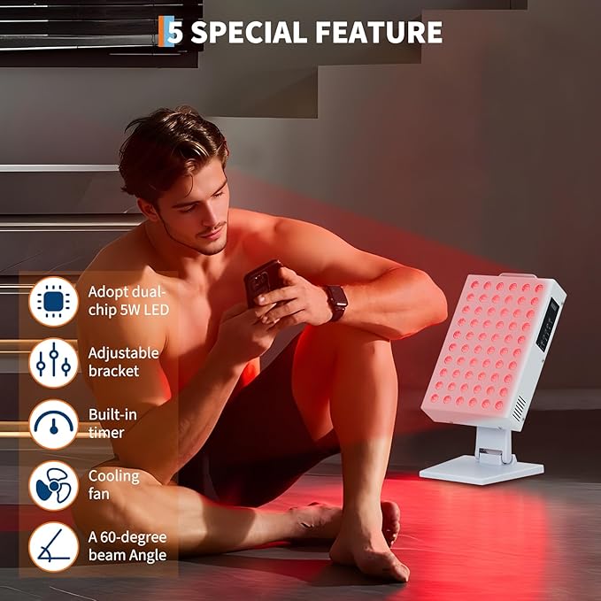 Red Light Therapy for Face and Body, Red Near Infrared Light with Timer and Stand, 60 Dual Chip LEDs, High Power Output Red Light Panel for Skin, Pain, Energy, Recovery, Performance, RT 300(NO Base)