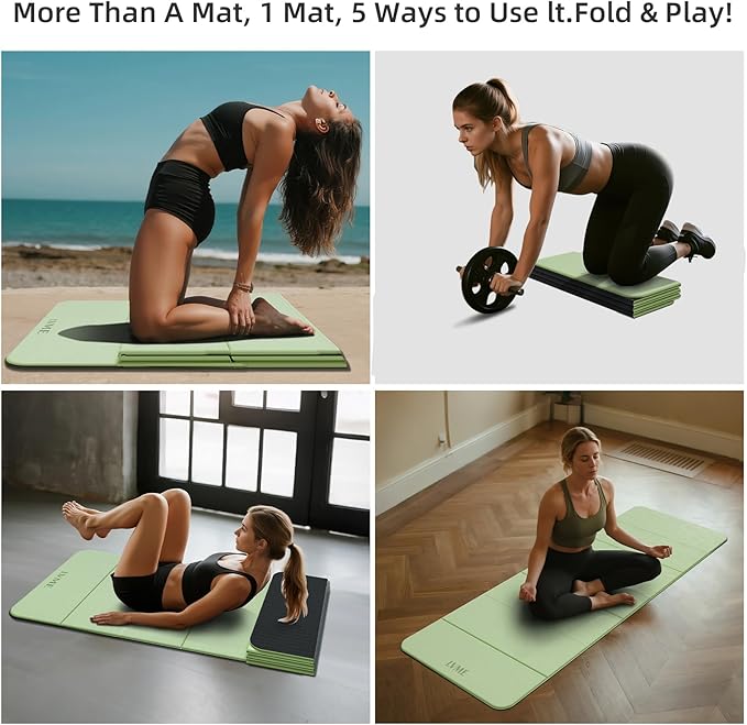 Foldable Yoga Mat, 0.32 inches Thick(8mm), SGS Certified, Non Slip, 71 x 24 inches, Foldable for Travel, Pilates, Camping, Environmental Sports Mat, Odorless TPE Material