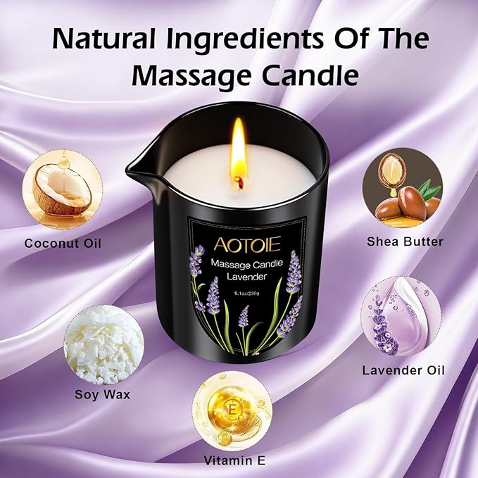 Massage Oil Candle,8.1 oz Low Temp Body Oil Candles for Massage Therapy, Moisturising Luxurious Relaxing Body Safe Soybean Wax Massage Candles for Home SPA (Lavender)