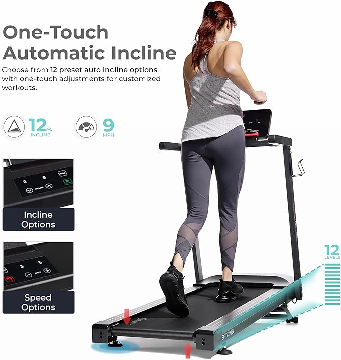 Sunny Health & Fitness Interactive Slim Folding Treadmill for Home, Running or Walking with Quiet Brushless, Shock Absorption, Free SunnyFit App Bluetooth Connection, Optional 12 Level Auto Incline