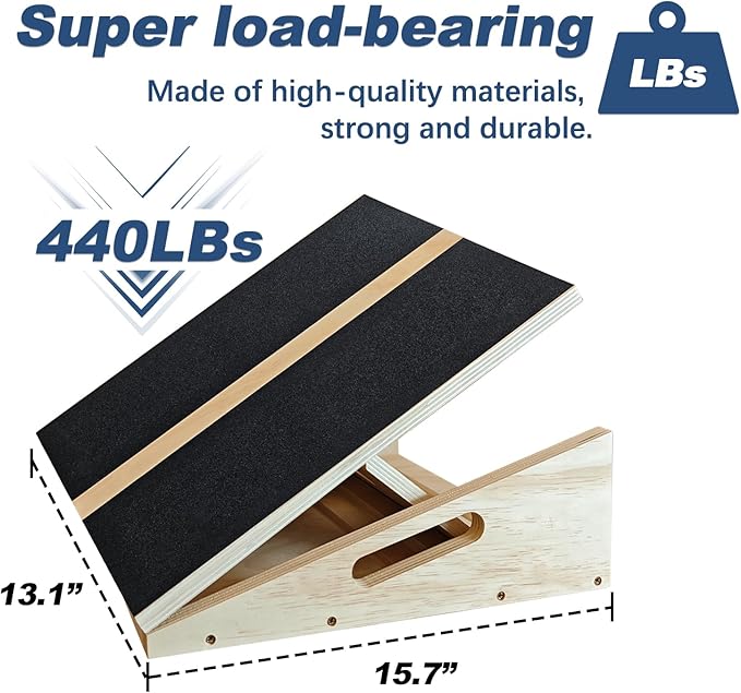 Adjustable Foot Incline Wooden Slant Board For Calf Stretching,440lb Capacity, Balance Velour Stretcher Ankle Stretch Knee Leg Boards Squats Wedge Exercise Fitness Equipment(side handle slant board)