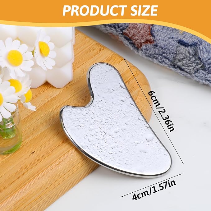 2 Pcs Stainless Steel Gua Sha Face Tools Metal Silver Guasha for Self Care Manual Massage Tool for Face and Body Treatment Back Muscles Pain Relief Puffiness Reducing Gift for Men Women