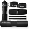 RitFit 7 Pcs Barbell Squat Pad Set, with Resistance Band, 2 Safety Straps, 2 Gym Ankle Straps & Carry Bag, Upgraded Neck & Shoulder Protective Pad Support for Squats, Lunges & Hip Thrust (Pink/Black)