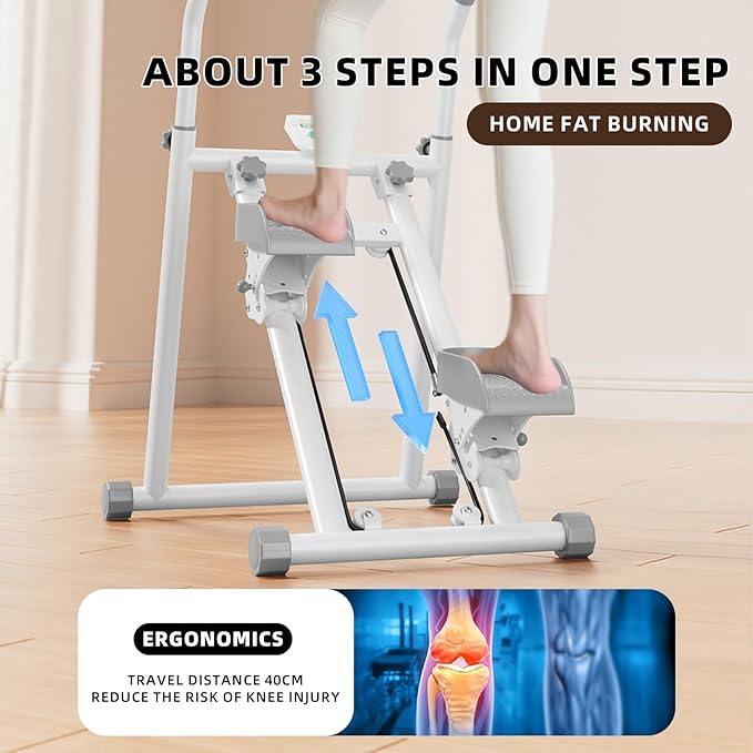 Adjustable Stair Stepper for Home Exercise, 3-in-1 Folding Cardio Step Machine with Handlebar & Oversized Pedals, 90% Pre-Assembled Stair Climber for Indoor Fitness