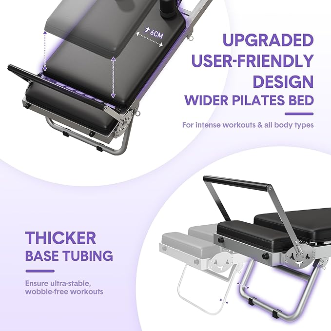 Foldable Pilates Reformer, Space-Saving Pilates Machine for Home Workout, 5 Springs Full-Body Workout, Portable Pilates Equipment for Beginners and Intermediate Users