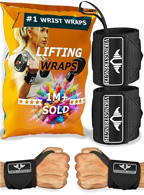 VIKINGSTRENGTH Wrist Brace Support (18" Premium Quality) for Weight lifting, Crossfit, Bodybuilding and Fitness. Wrist Wraps for Pain Relief and Recovery. Strap for Men and Women + V-Strength App