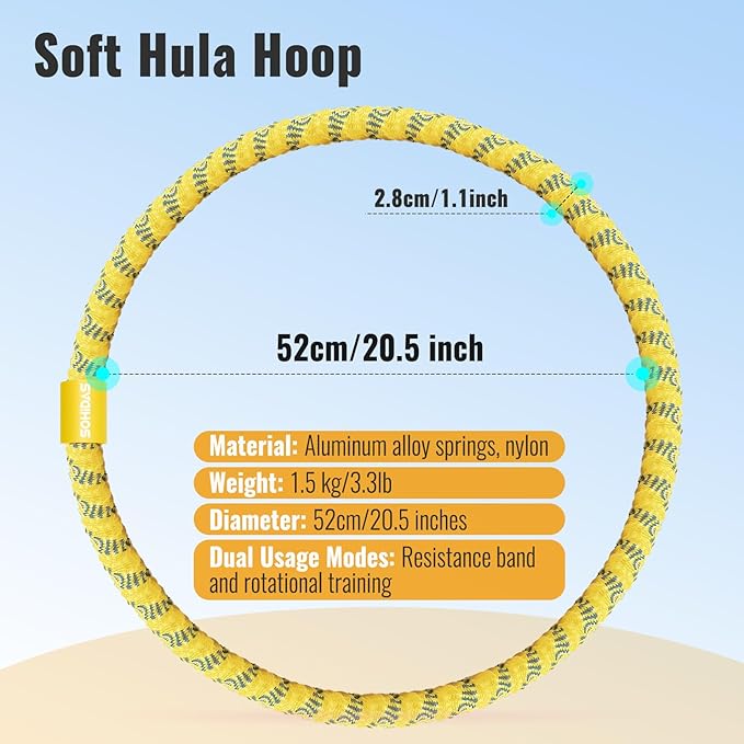 Soft Hula Hoop for Adults 3.3lb Weighted Hula Hoops for Women Weight Loss Pilates Equipment Infinity Hoop Soft Spring Weighted Hoop for Adults Women Beginners Kids Home Travel Gym