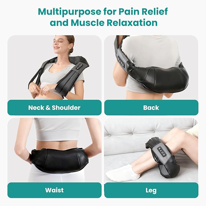Nekteck Shiatsu Neck Massager with Heat for Pain Relief Deep Tissue, 2026 Upgraded 3D Back Shoulder Kneading Massage Pillow, Body Muscle Relaxation Tools Gifts for Him Her, Black (NOT Cordless)