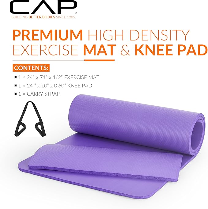 CAP Barbell 1/2-Inch High Density Exercise Yoga Mat with Strap | Multiple Options