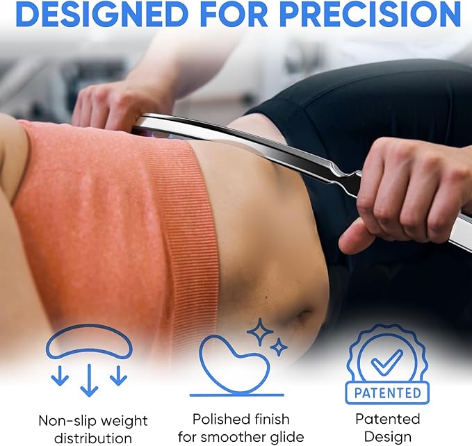 Crescent Bar Muscle Scraper Tool – 304 Stainless Steel Wide IASTM & Bodywork Scraping Instrument with Dual-Hand Grip for Larger Muscle Groups, Ergonomic Shape for Massage Techniques