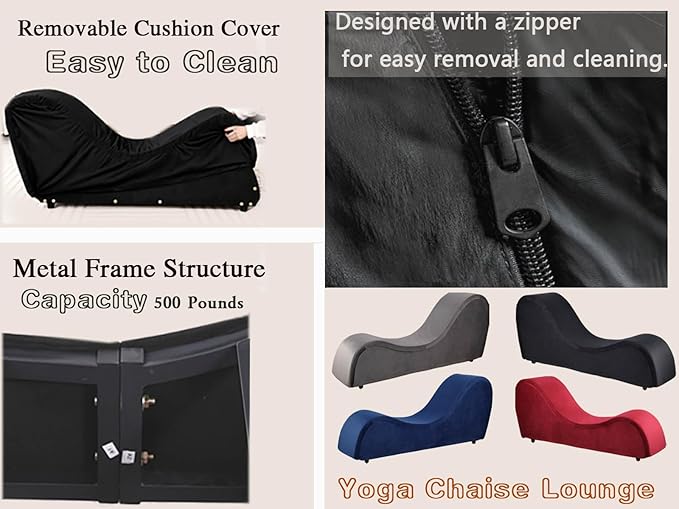 Curved Lounge Bench Chair for, Relaxing, Chaise Chairs with Removable Cover, Metal Frame (Red Velvet)