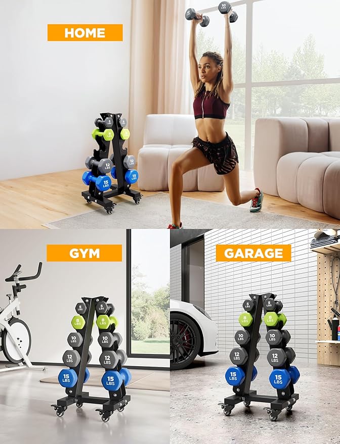 YOLEO Dumbbell Rack - 3 Tier & 5 Tier Compact Weight Rack for Dumbbell, Kettlebell, Barbell, Heavy Duty Weight Storage Organizer, Space-Saving Dumbbell Storage Stand Holder for Home Gym - 1100LBS Capacity (Rack Only)