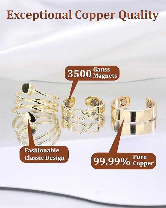 BioMag Copper Rings for Women, 99.99% Pure Copper Magnetic Rings Thumb Rings for Lymphatic Drainage, Adjustable Jewelry Gifts for Women