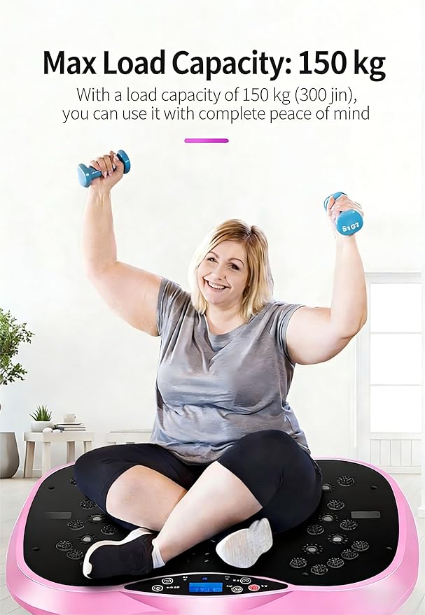Vibrating Platform Fitness Machine, Full-Body Workout Trainer, with LCD Screen, Pink.