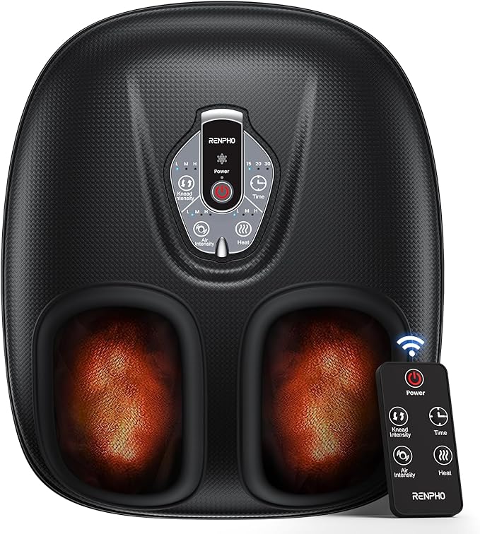 RENPHO Foot Massager Machine with Heat [2026 Upgraded], Shiatsu Foot Massager for Plantar Fasciitis, Birthday Gifts for Women Men, Cordless Control, FSA Eligible HSA Store Eligible Massager, Black
