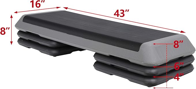 ZenStyle 43" Adjustable Aerobic Stepper Bench with 4/6/8 Inch Risers, Non-Slip Surface for Cardio, Strength Training & Home Fitness Workout