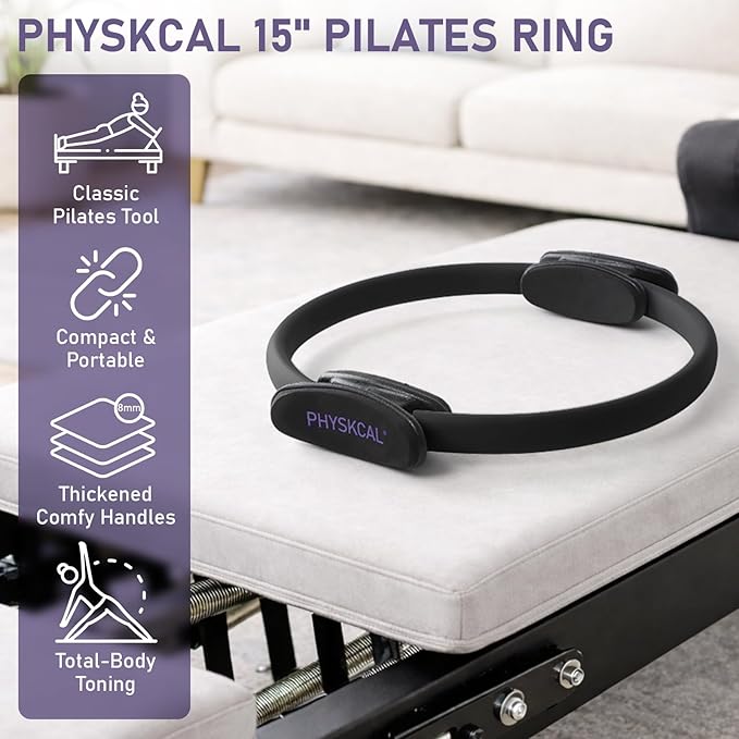 Pilates Ring, 15-Inch Magic Circle with Extra Thick Padded Handles, Pilates Equipment for Toning Inner Thighs, Arms and Strengthening Cores- Workout Guide Included