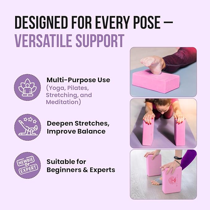 MHW - LIVE WELL EVA Foam Yoga Block, High Density Foam Exercise Block - Lightweight Pilates Block - 9.06 x 5.91 x 2.95 Inches, Single Piece, EVA Material - Pink (Pink, Pack of 1)