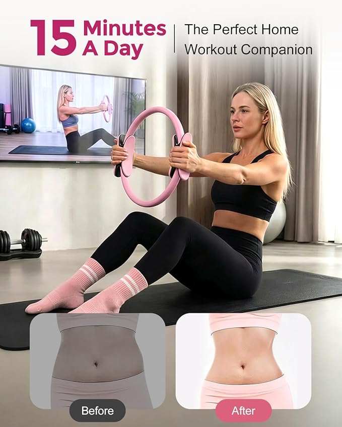 Home Pilates Essentials Kit for Women, Magic Circle Pilates Equipment Ring and Ball Set, 6 Resistance Bands Workout Guide Video for 28 Day Pilates Essential Challenge Starter Kit for Beginners