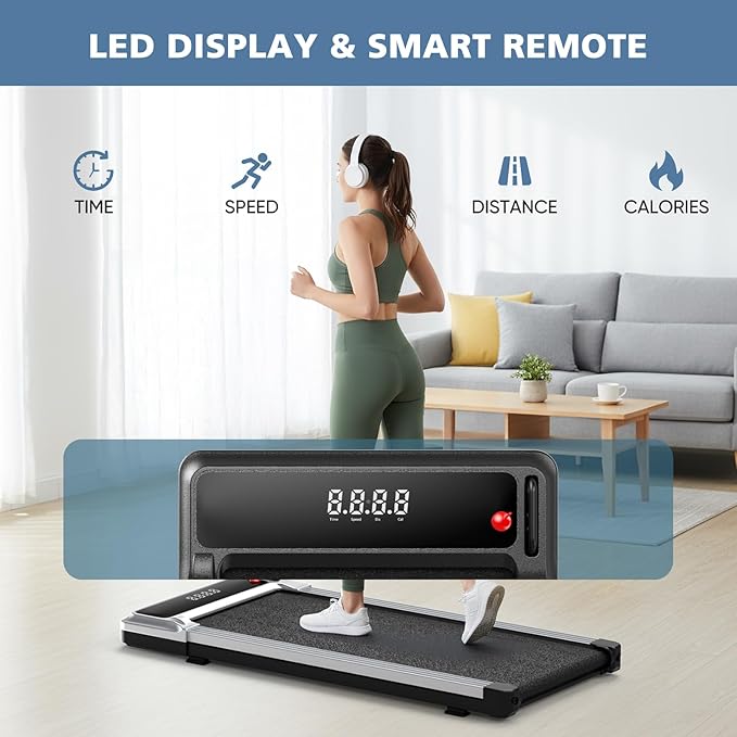 OLIXIS Walking Pad Treadmill for Home, Under Desk Treadmill for Small Space, Portable Design for Home Office Workouts, LED Display with Remote Control, Low Noise